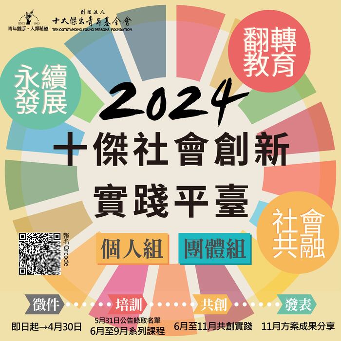 財團法人十大傑出青年基金會2024年「十傑社會創新實踐平臺計畫」報名徵件